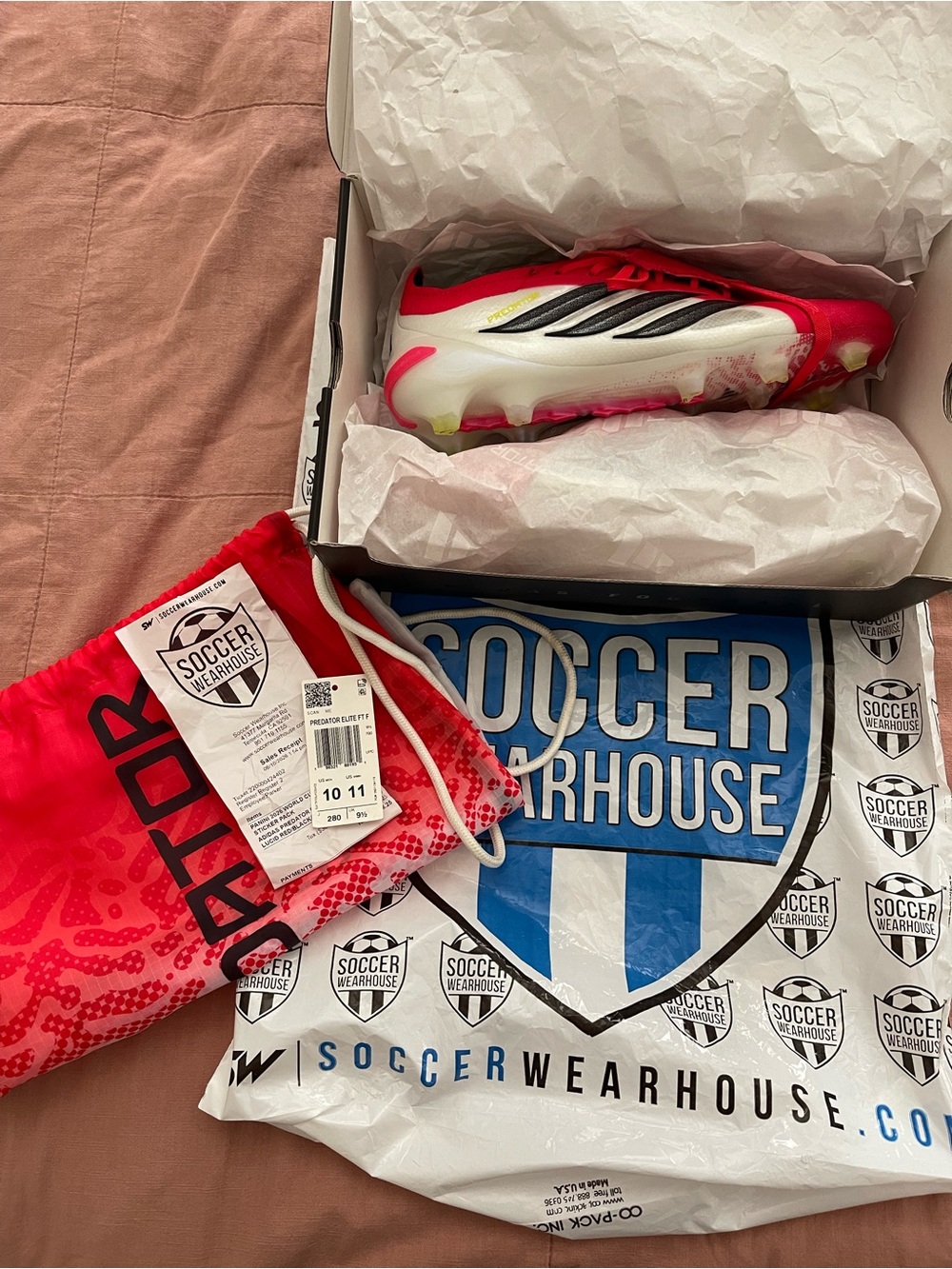 adidas White and Red FG Soccer Cleats with Black Stripes Predators Elite